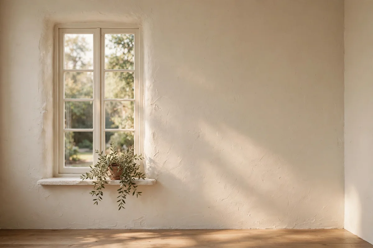 Window trim painted the same colour as the surrounding wall