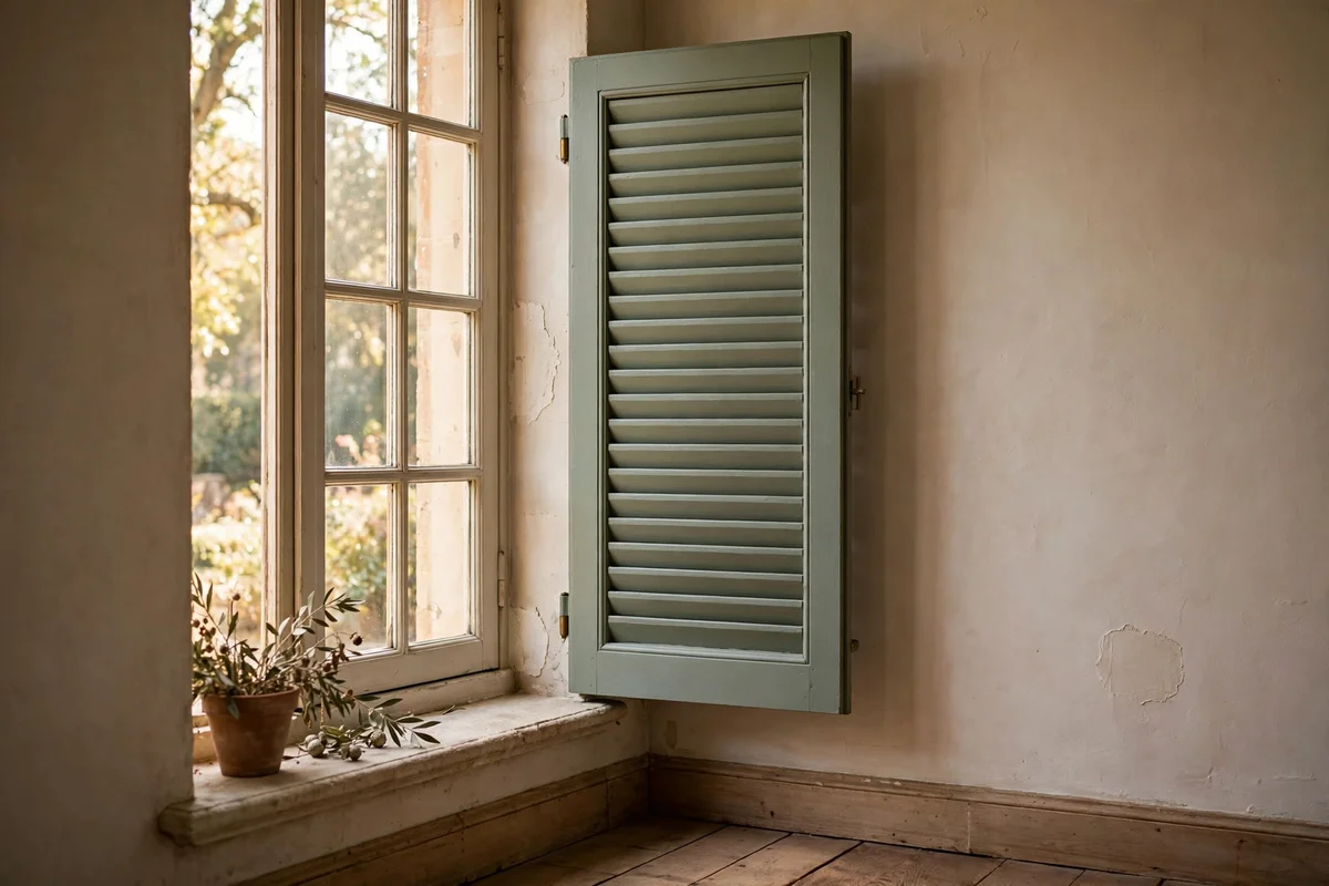 One-sided interior shutter balancing the narrow side of the window