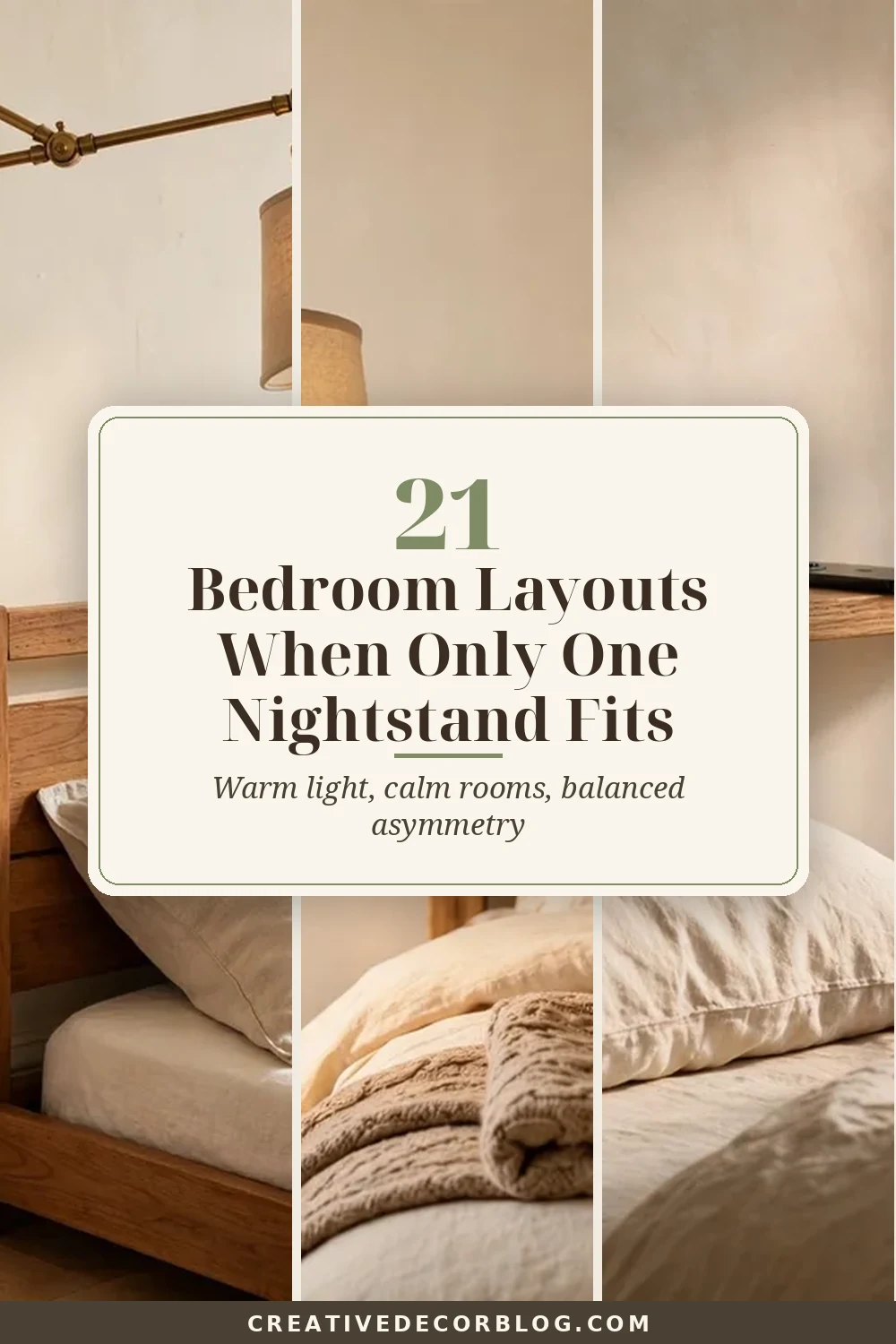 Pinterest pin for 21 Bedroom Layouts When Only One Nightstand Fits