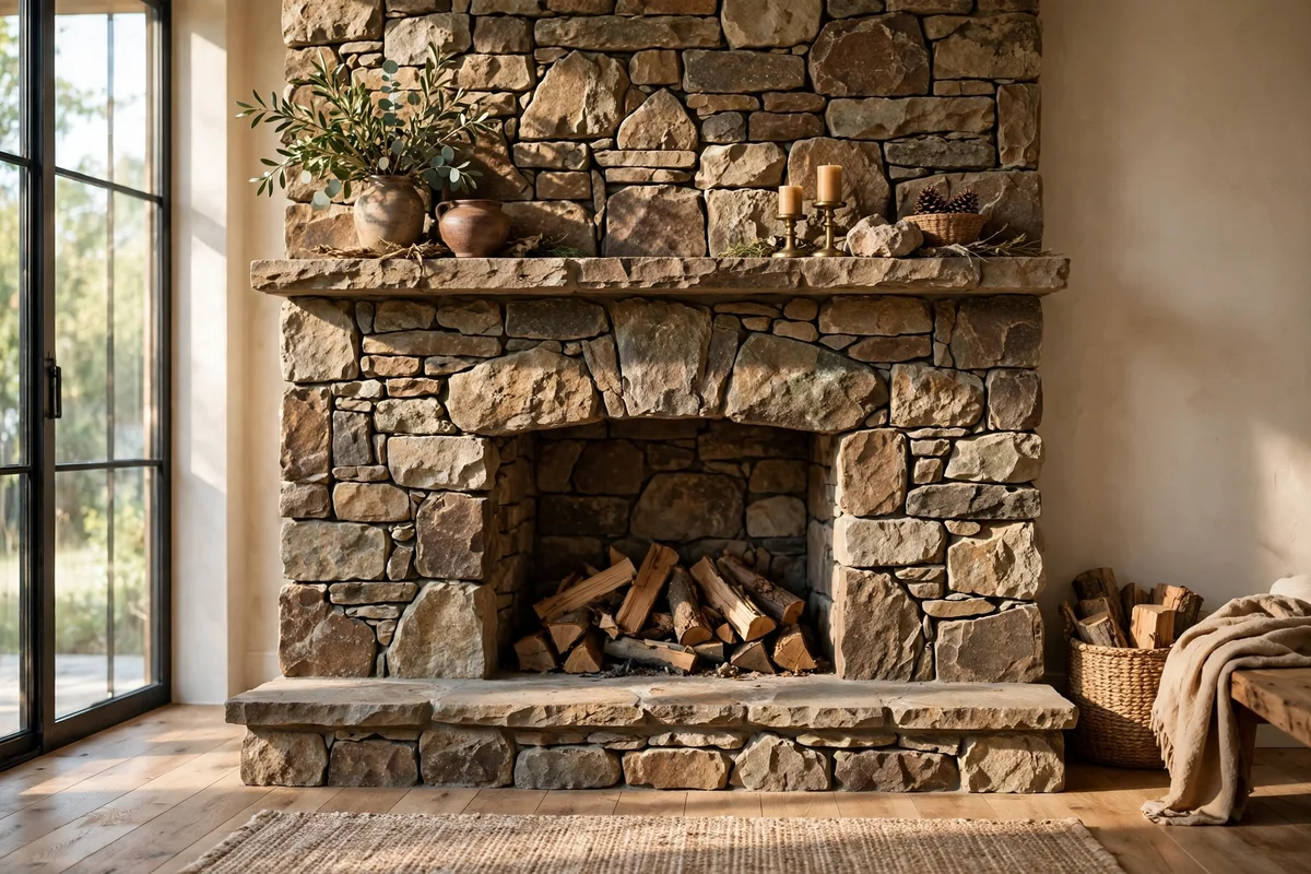 Build a Natural Stone Surround From Hearth to Mantel
