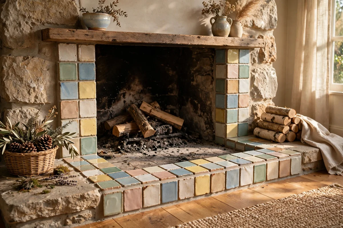 Line the Hearth With Handmade-Look Tiles in Soft Glazes