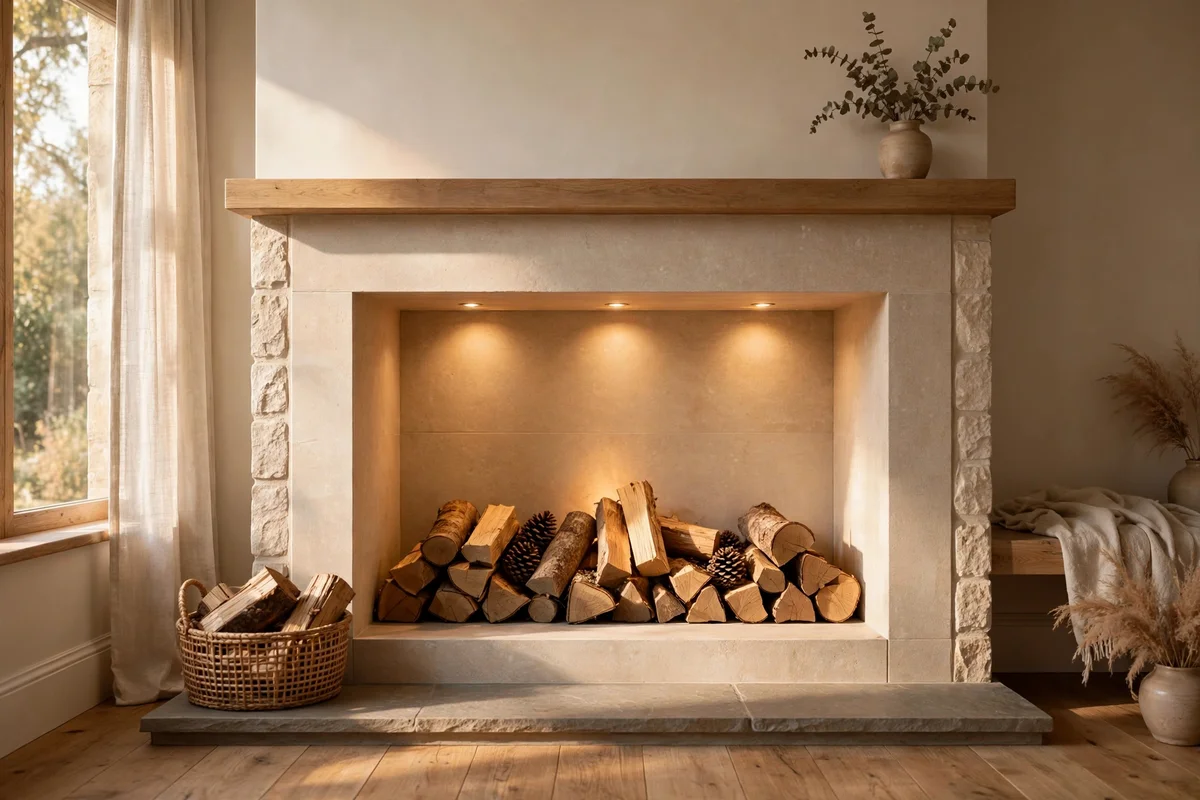 Light the Firebox Recess With Warm Discreet Downlights