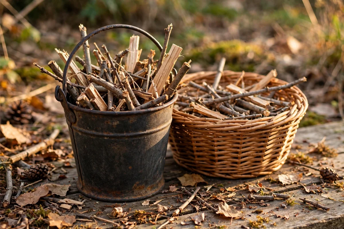Keep Kindling in a Small Iron Bucket Beside the Basket