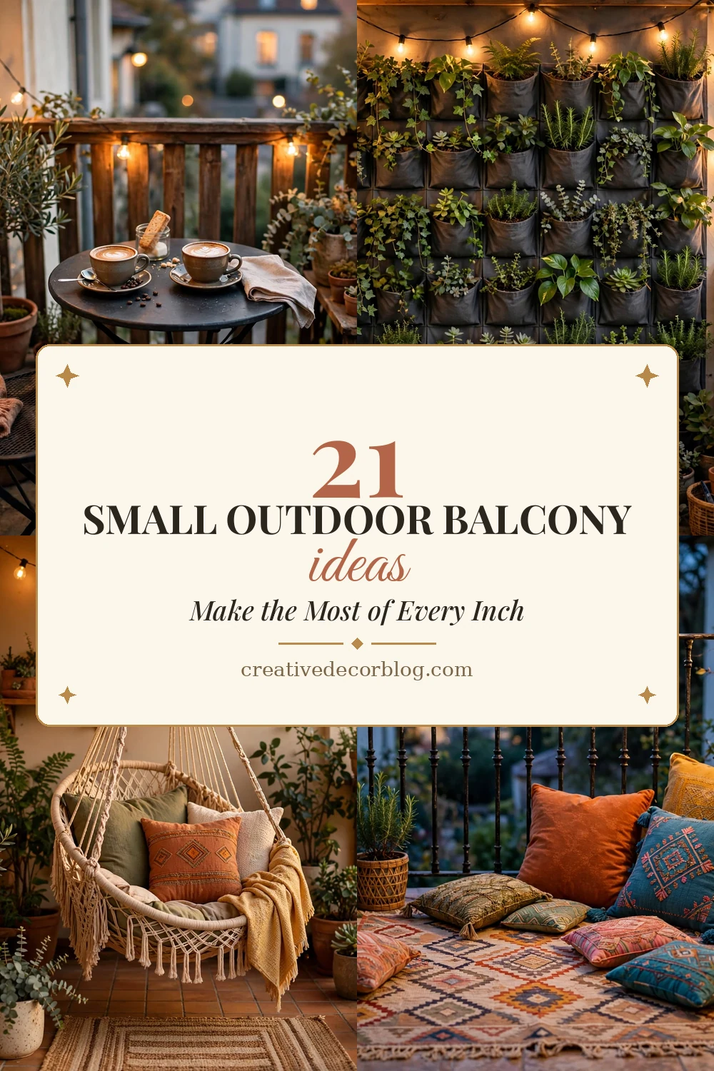 21 small outdoor balcony ideas Pinterest pin collage