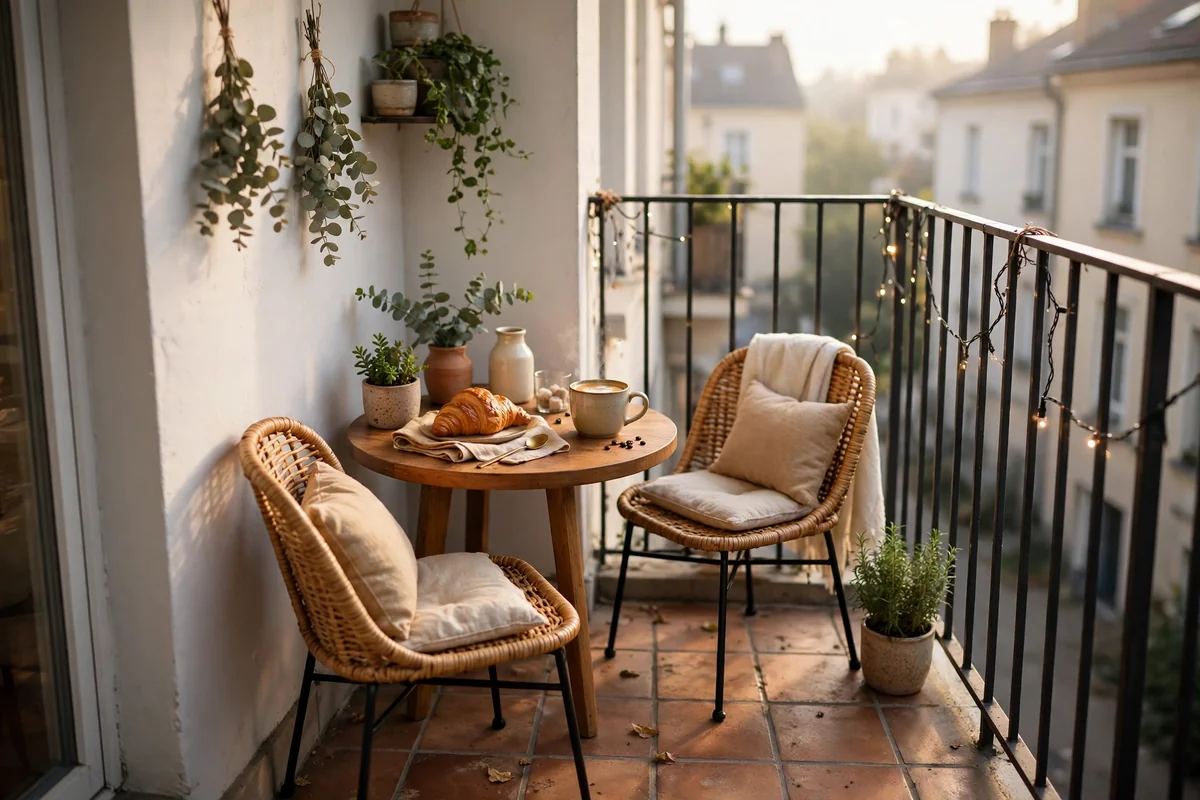 Tiny coffee corner on small balcony