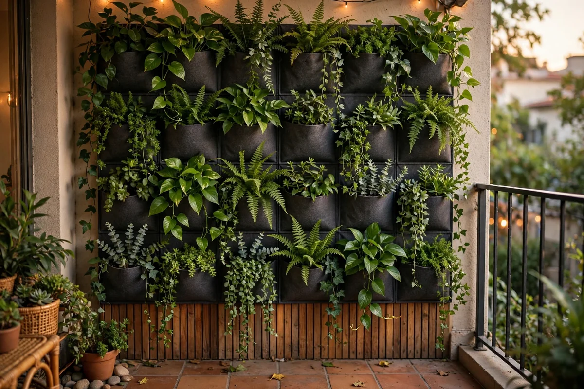Vertical plant wall on small balcony