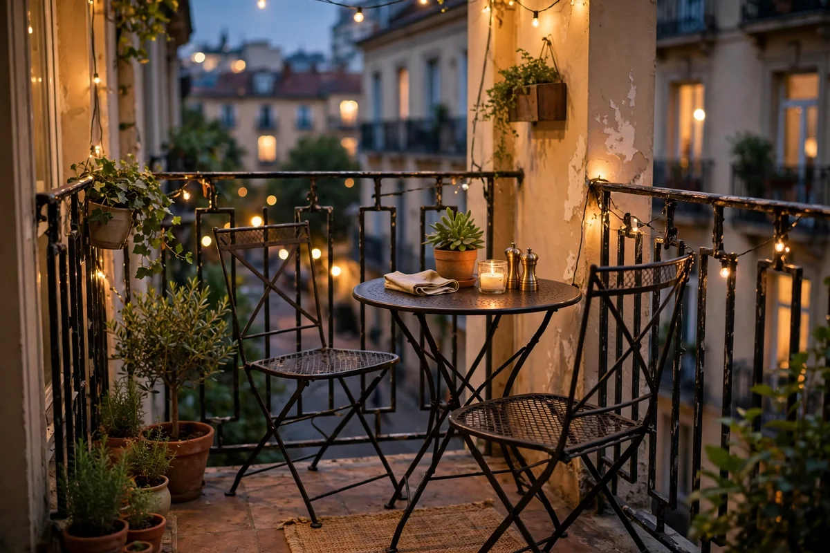 Compact bistro set on small balcony