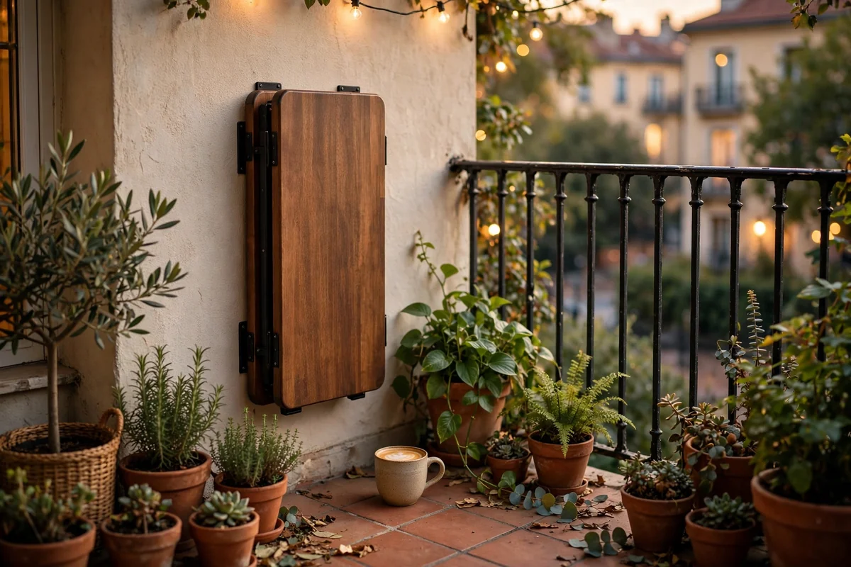 Wall-mounted drop table on small balcony