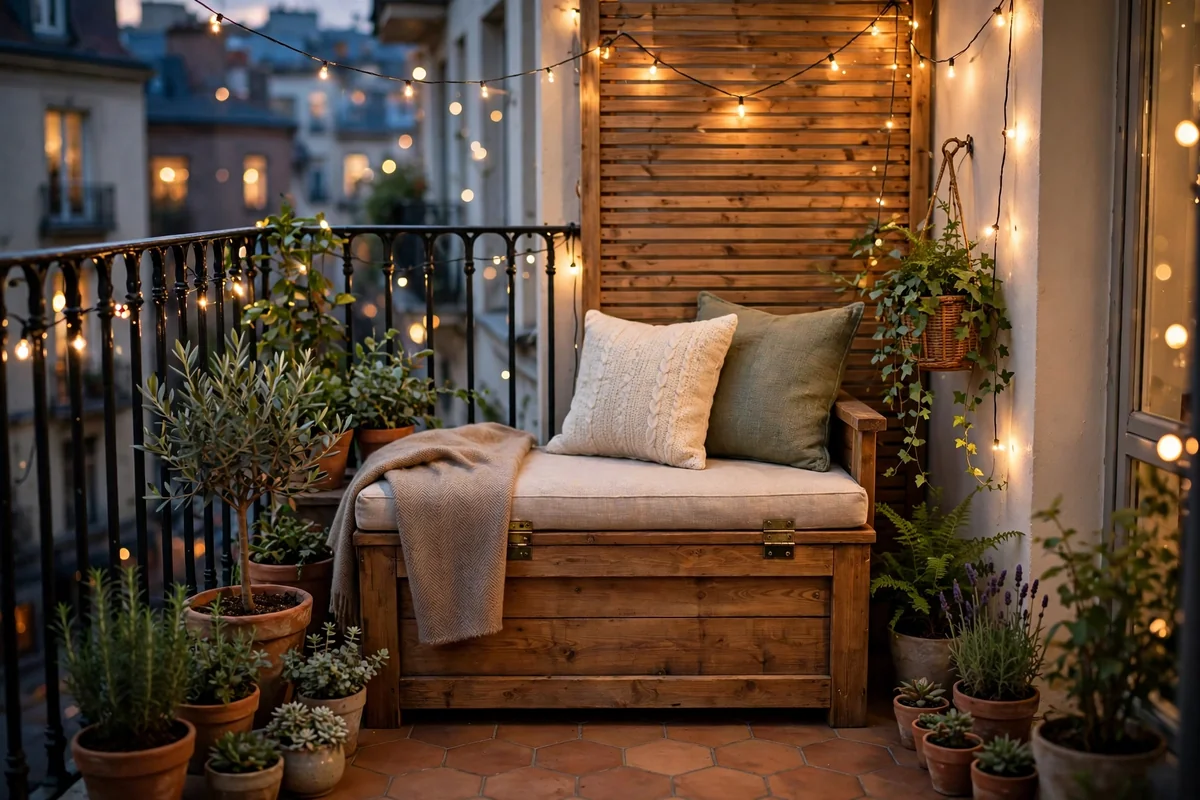 Storage bench on small balcony