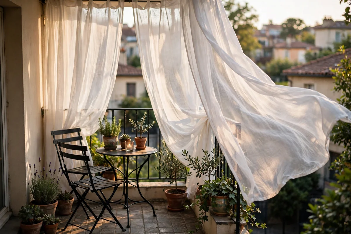 Outdoor curtains on small balcony