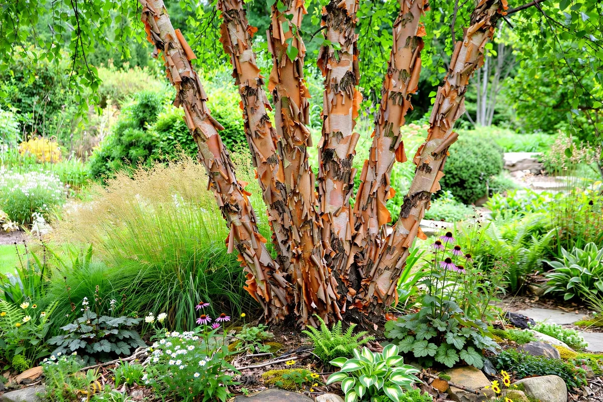 Clump river birch trees