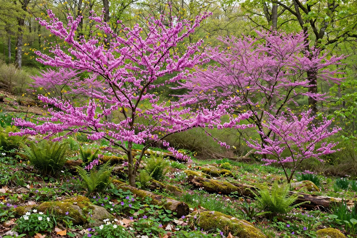 Eastern redbud trees in flower