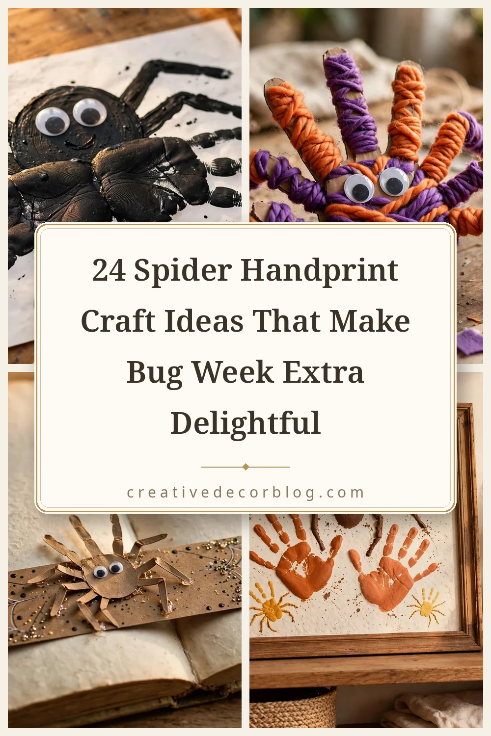 Pinterest pin showing a grid of spider handprint craft ideas with the article title