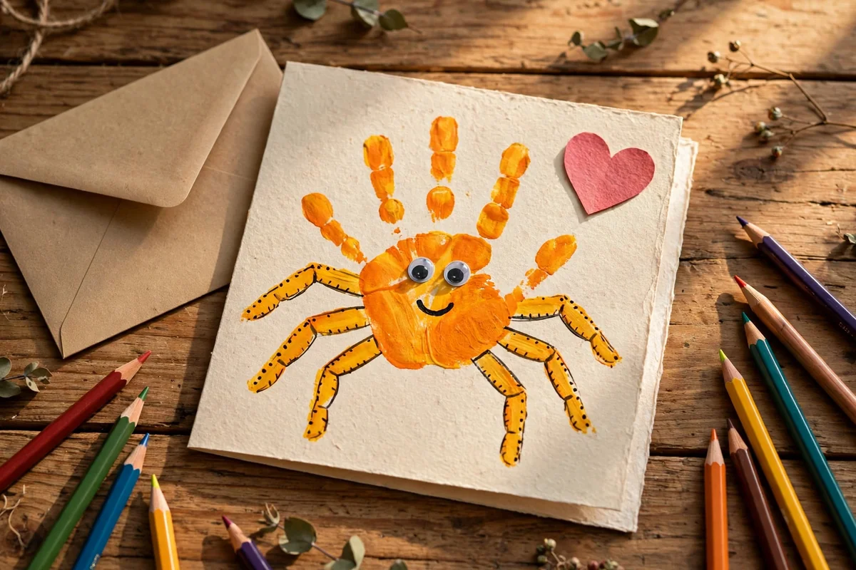 Handmade spider handprint greeting card with envelope