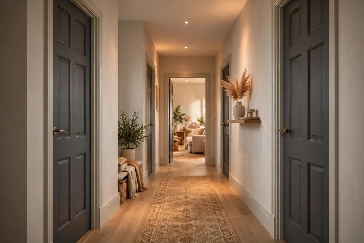 Charcoal doors in modern hallway