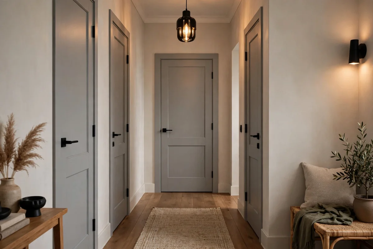Grey doors with black hardware
