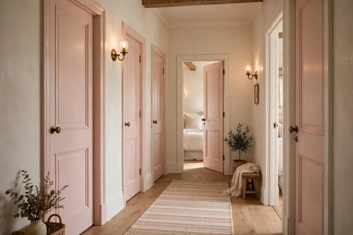 Pastel doors in soft hallway