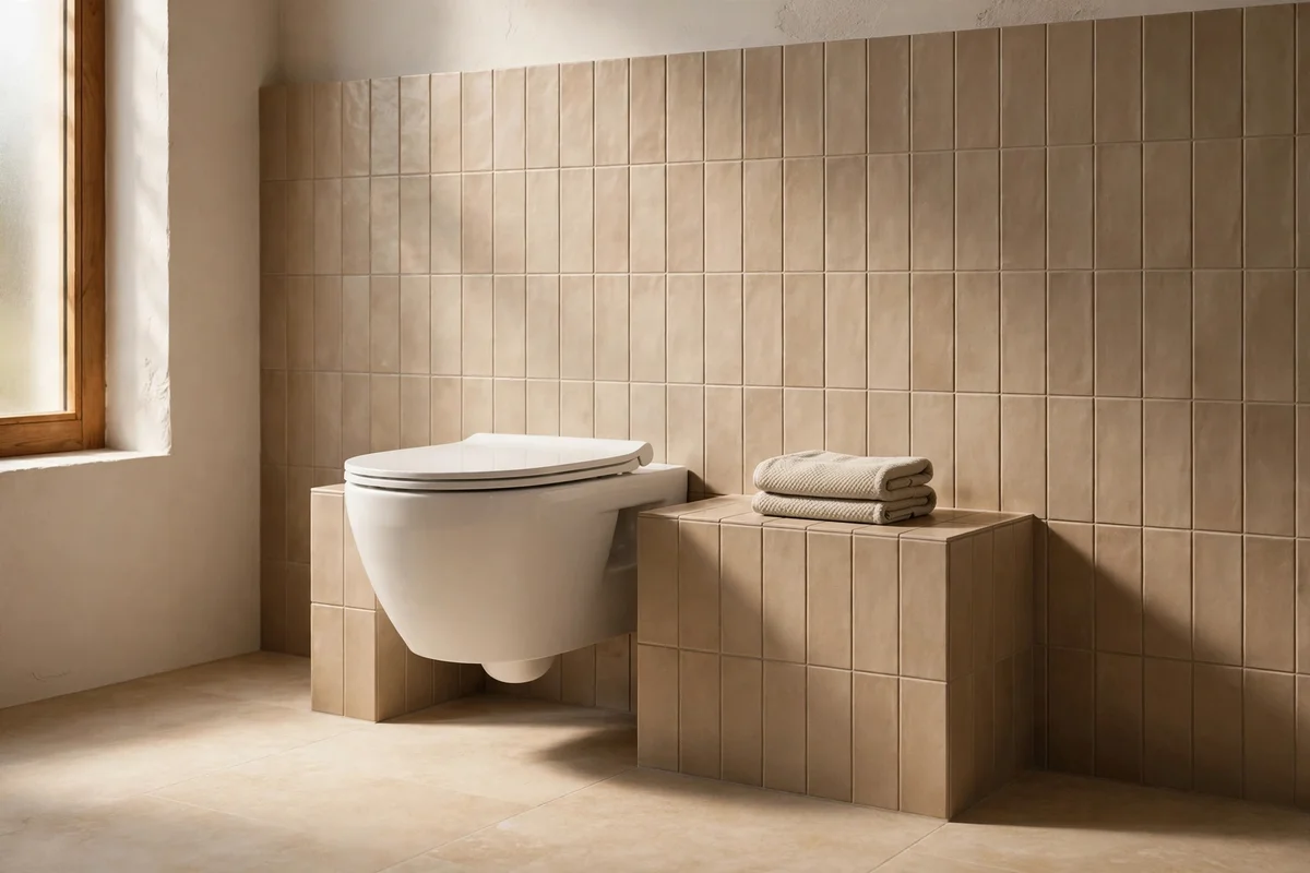 Wall hung toilet with concealed cistern and clear floor beneath the bowl