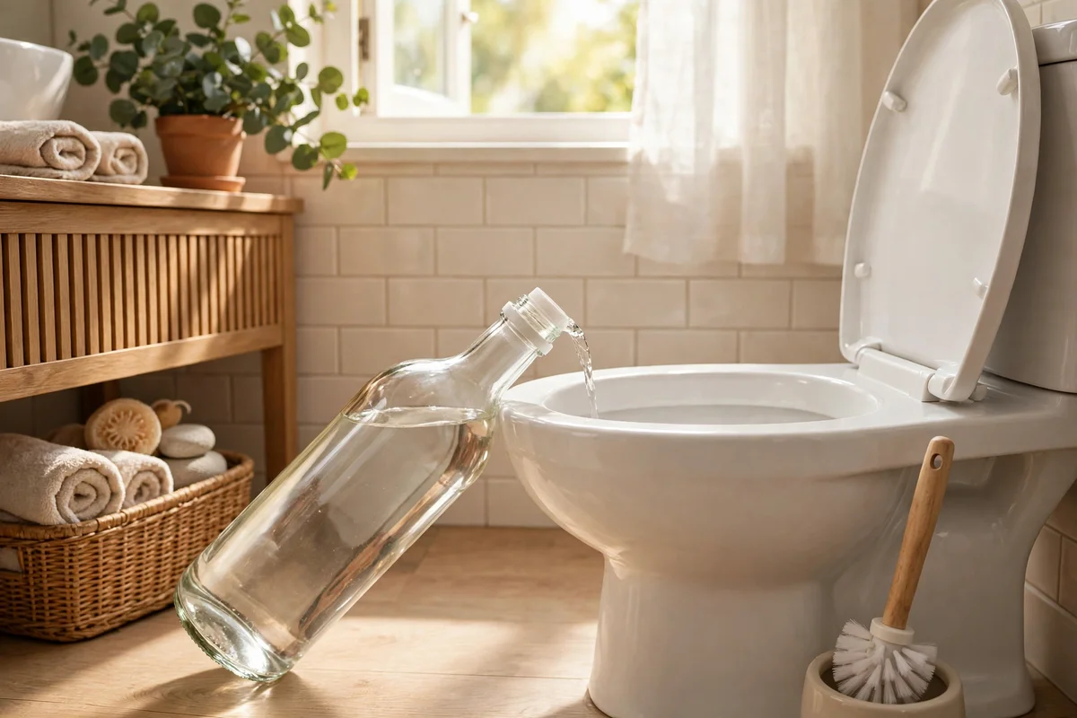Monthly vinegar flush keeping a toilet bowl bright in a calm bathroom