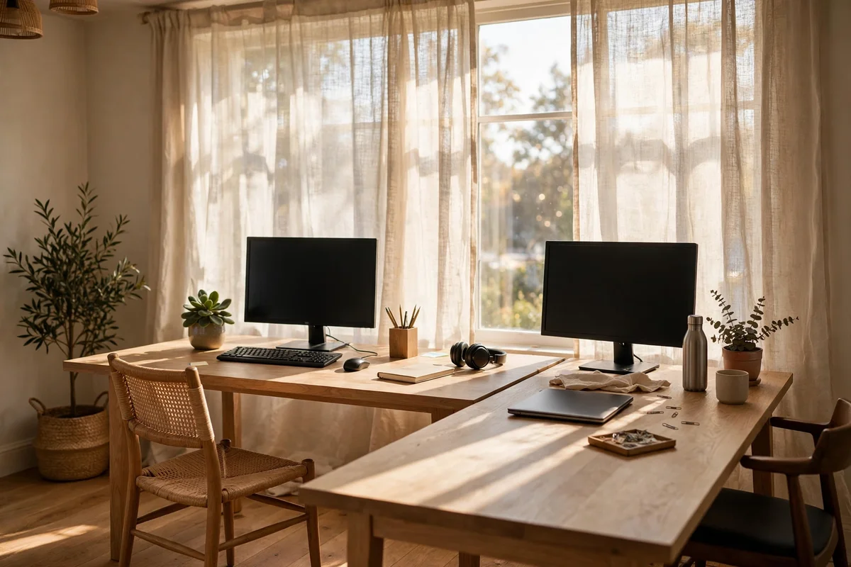 Desks perpendicular to a window with daylight falling sideways