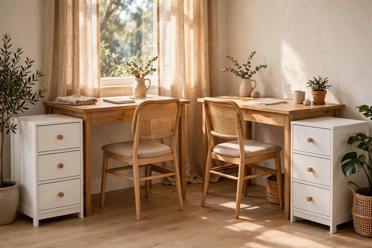 Two matching drawer units, one beside each desk