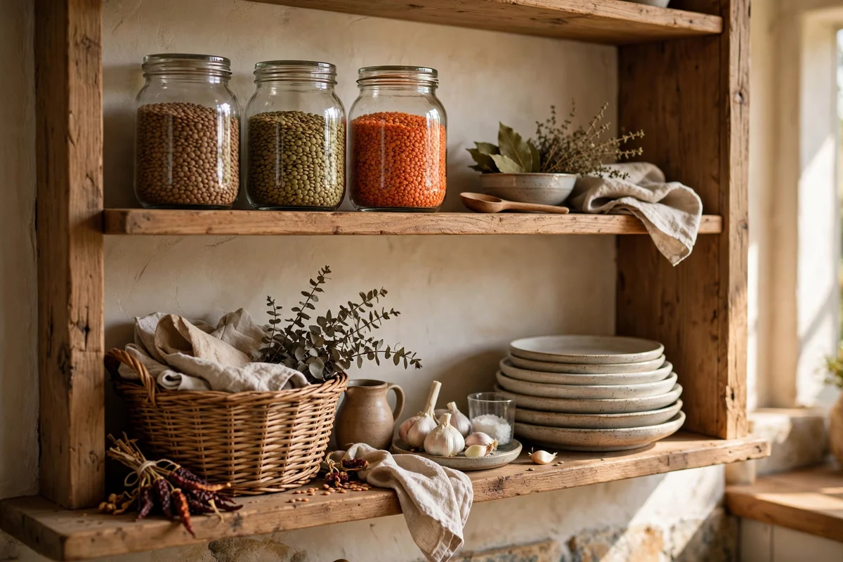Image for Style Finished Cabinets With Jars, Plates and Woven Baskets