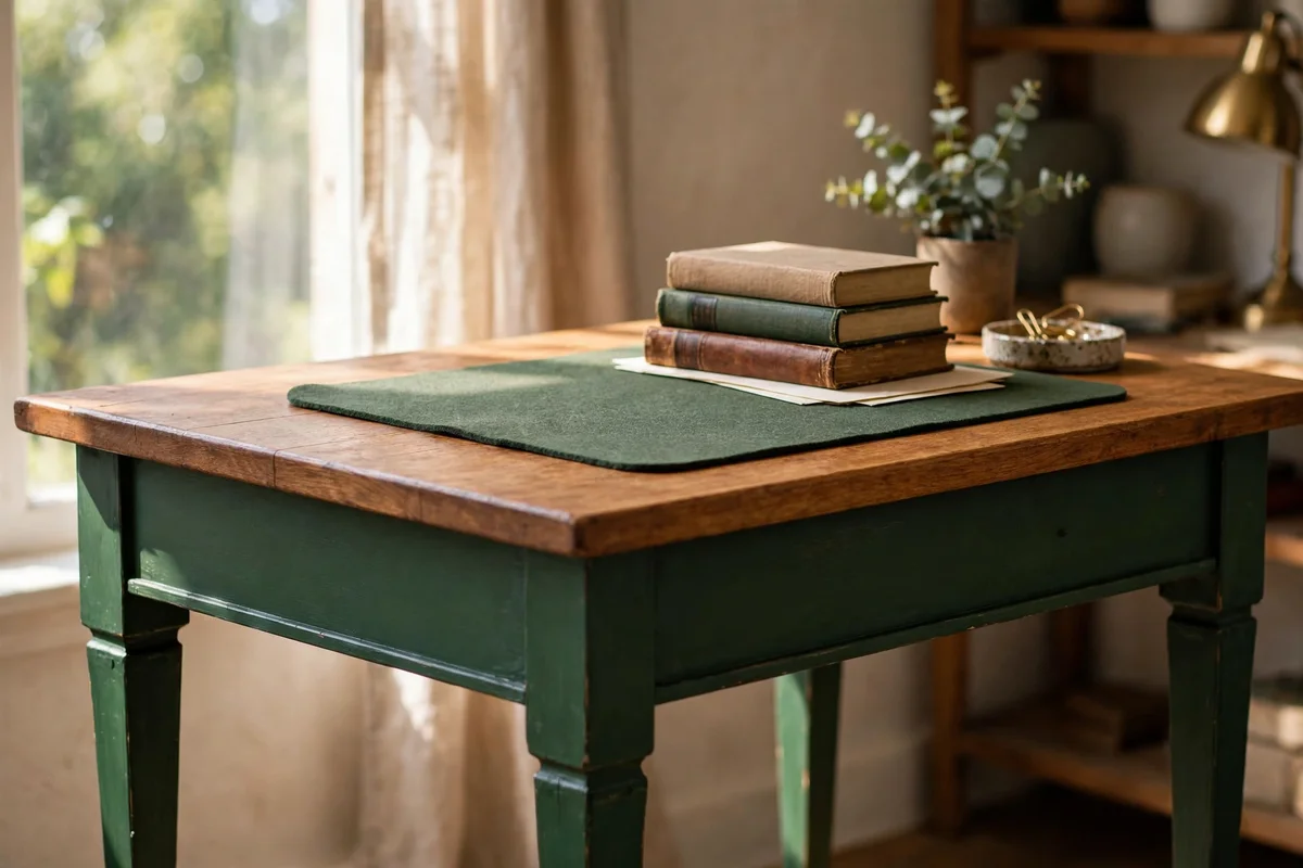 Vintage writing desk with painted legs and bare oiled wood top