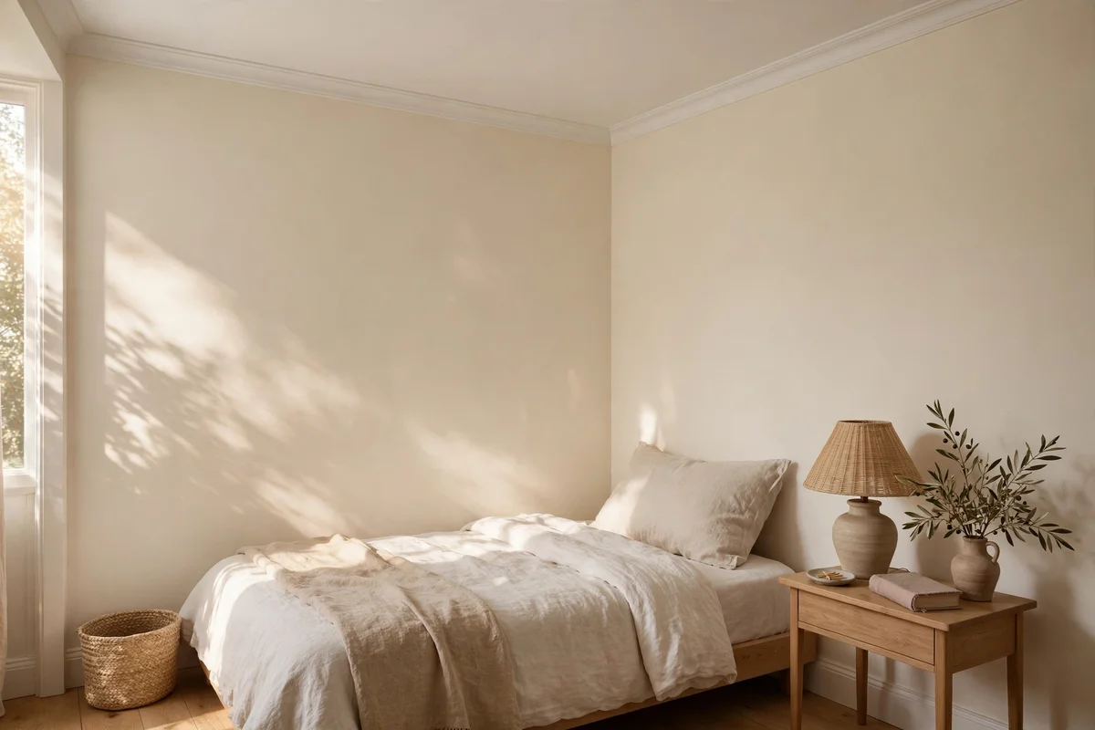 Slim crown moulding where a low ceiling meets the wall