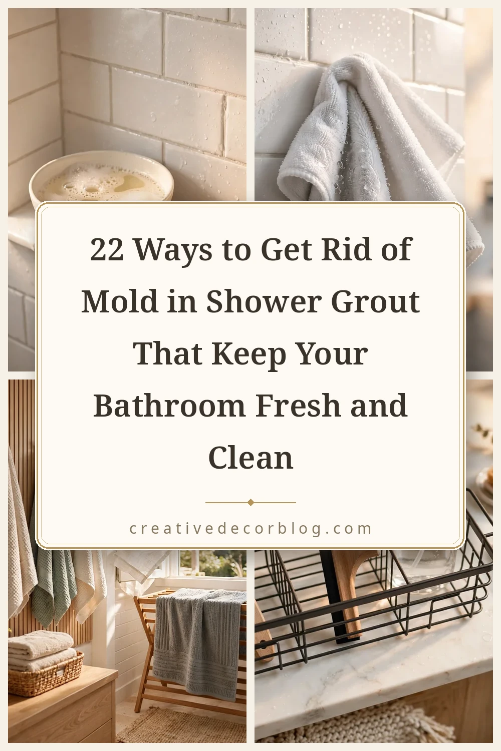 Pinterest pin collage showing 22 ways to get rid of mold in shower grout