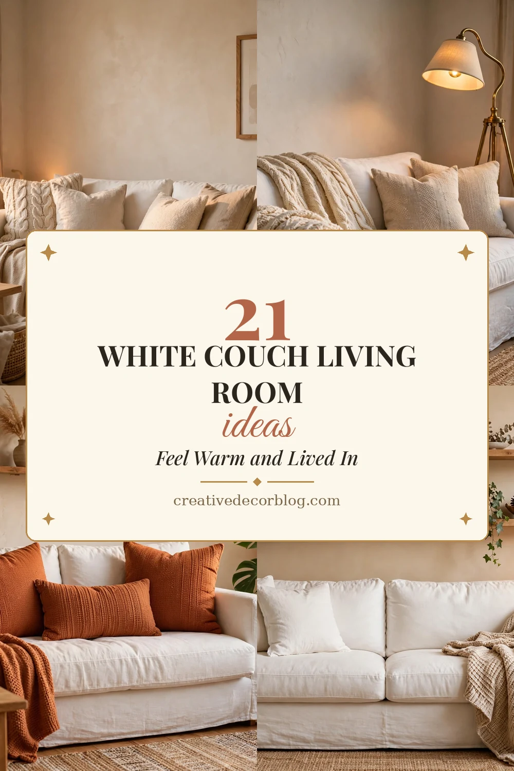 21 white couch living room ideas Pinterest pin collage