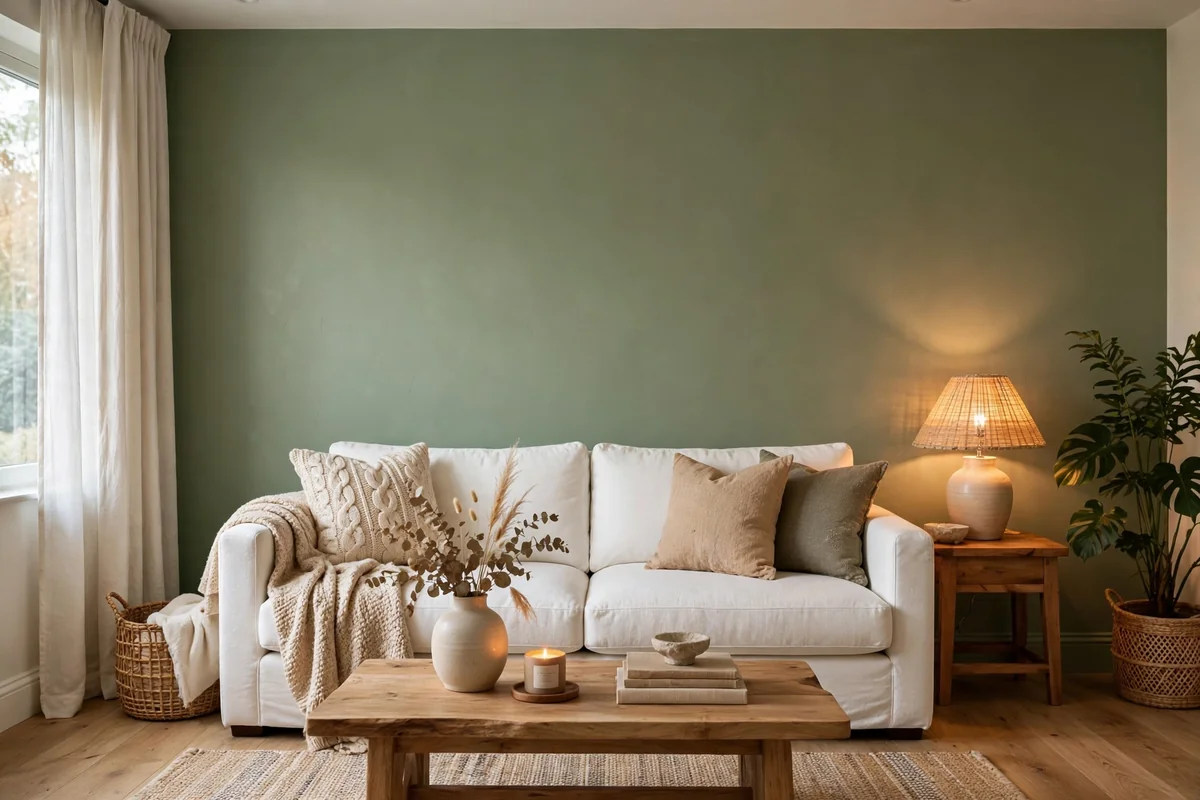 White couch against a warm painted wall