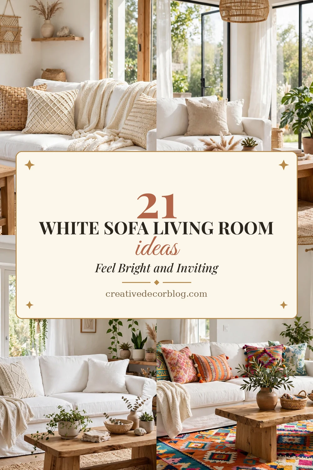 21 white sofa living room ideas Pinterest pin collage