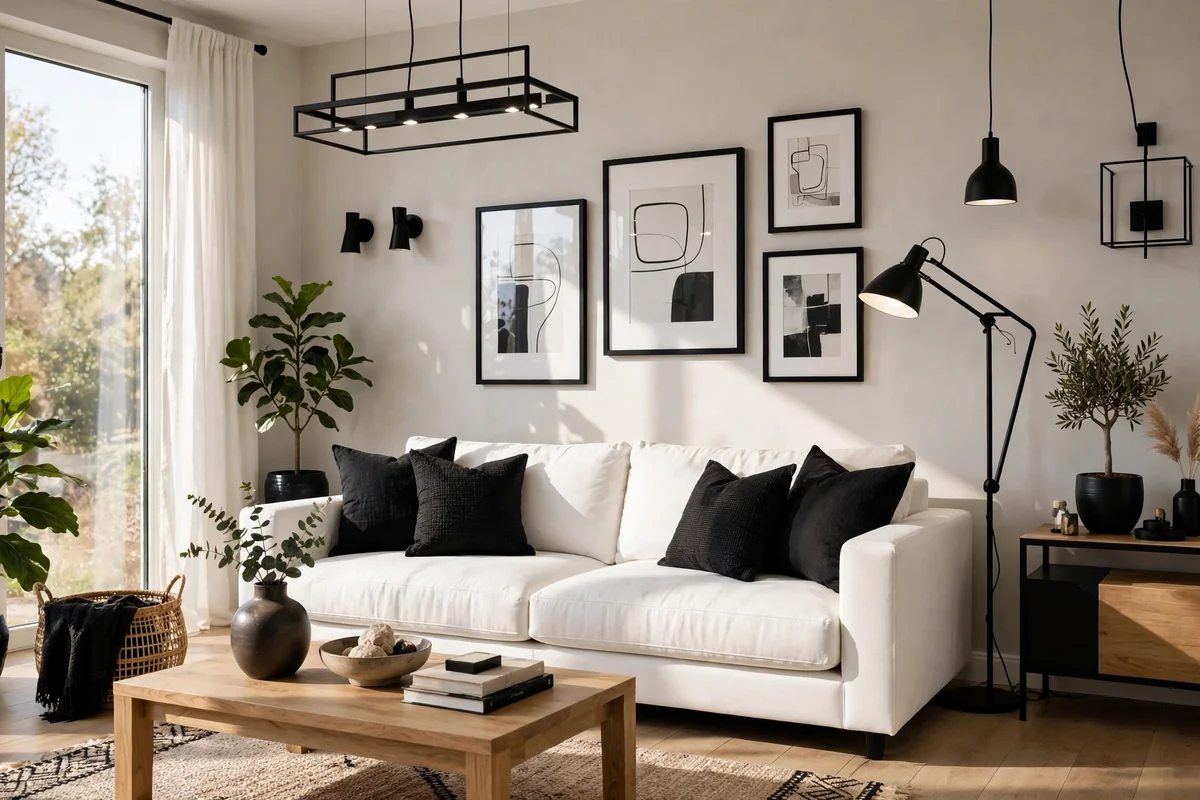 White sofa with black accents