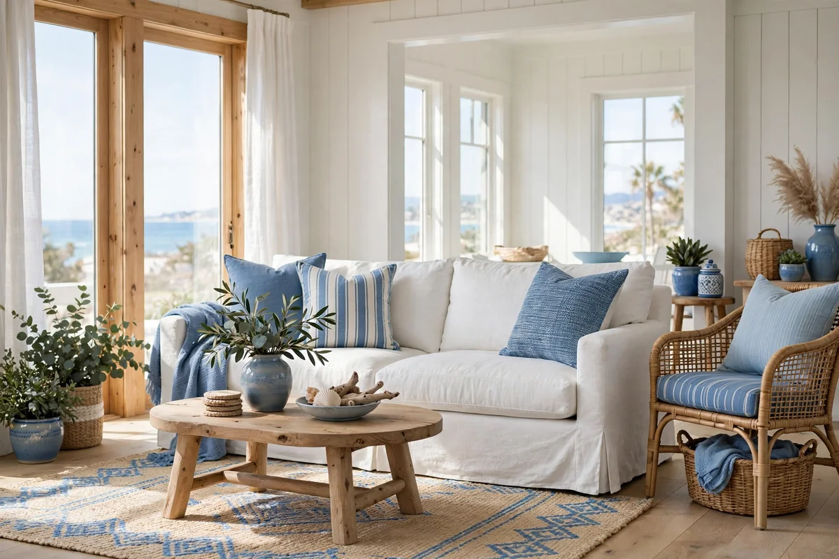 White sofa in coastal living room