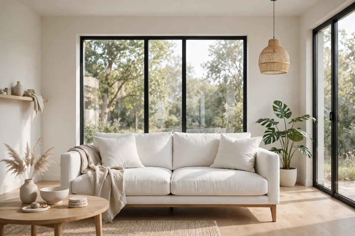 White sofa in minimalist living room