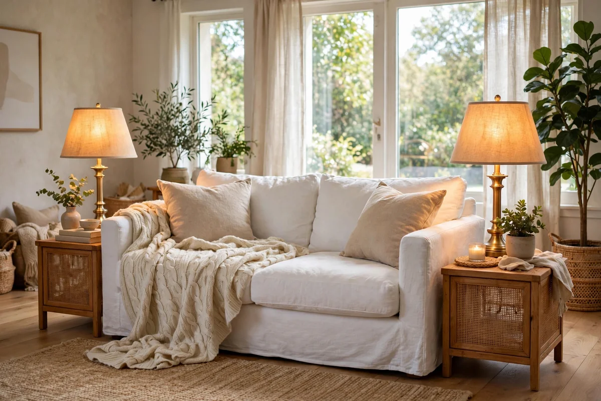 White sofa with warm lighting