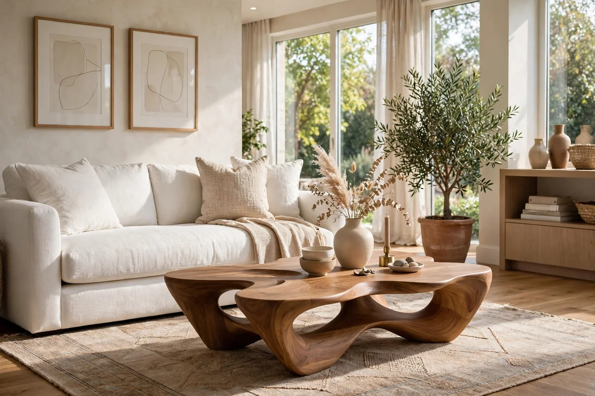 White sofa with statement coffee table