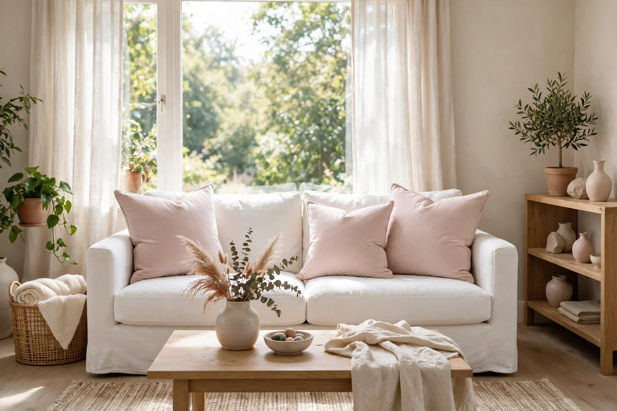 White sofa with pastel accents
