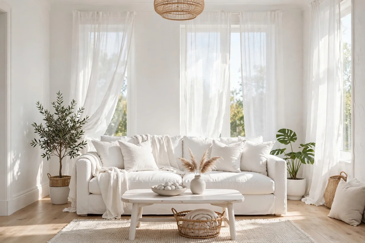 White sofa in bright airy living room