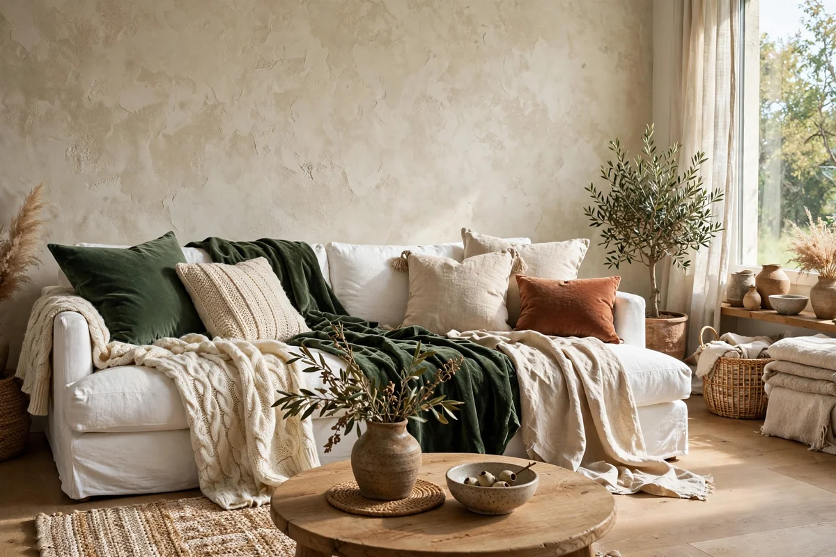 White sofa with mixed textures
