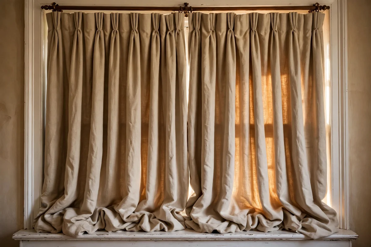 Heavy interlined curtains drawn across a drafty sash window