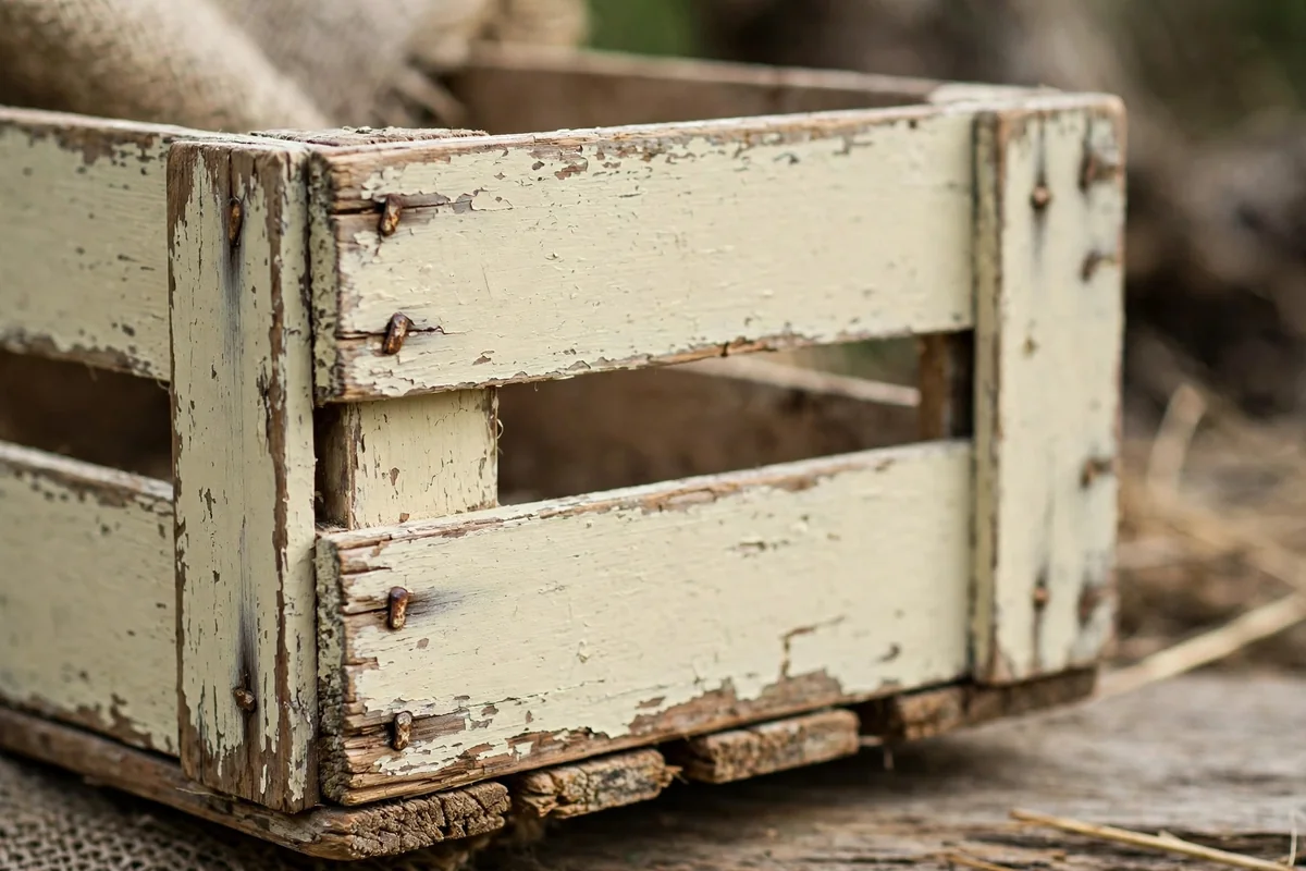 Distressed chalk painted wooden crate
