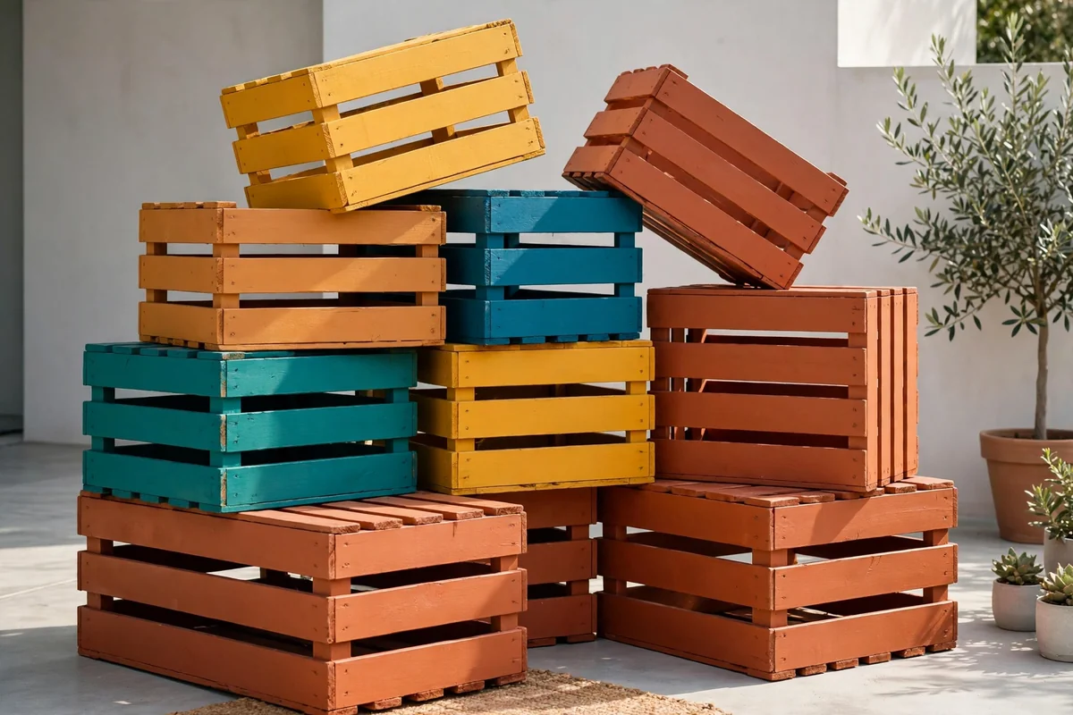 Color blocked painted wooden crates