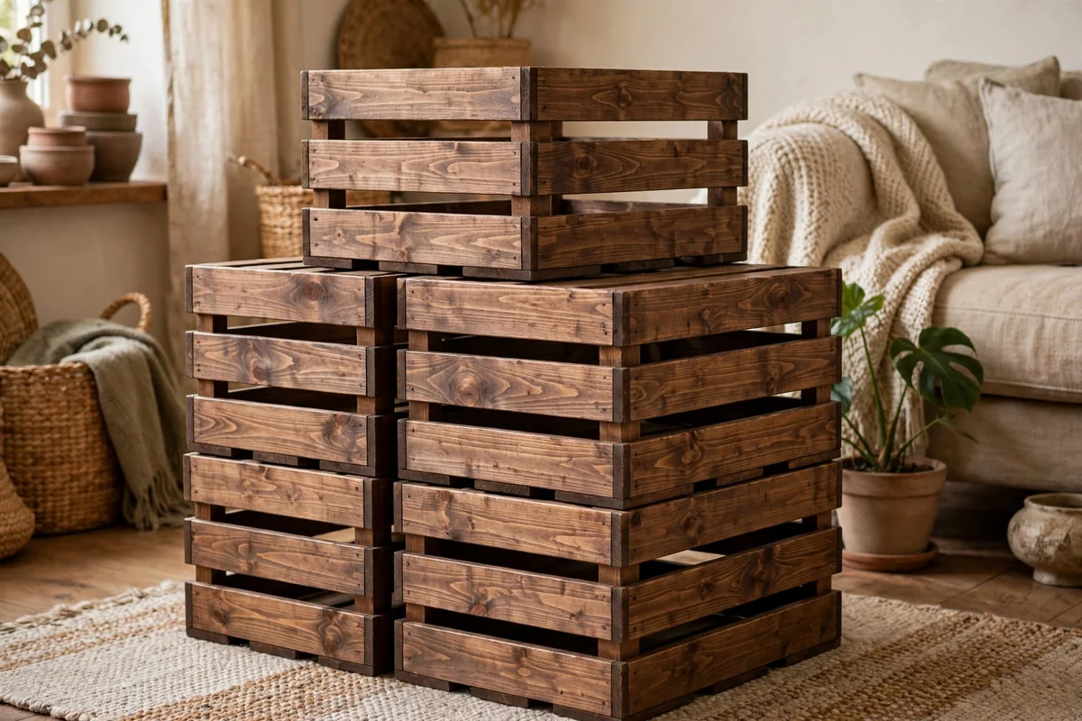 Wood stained crates with natural finish