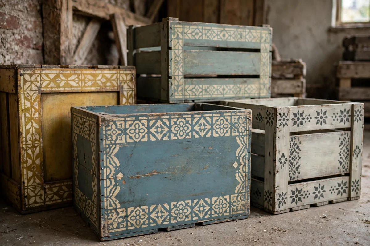 Wooden crates with vintage typography