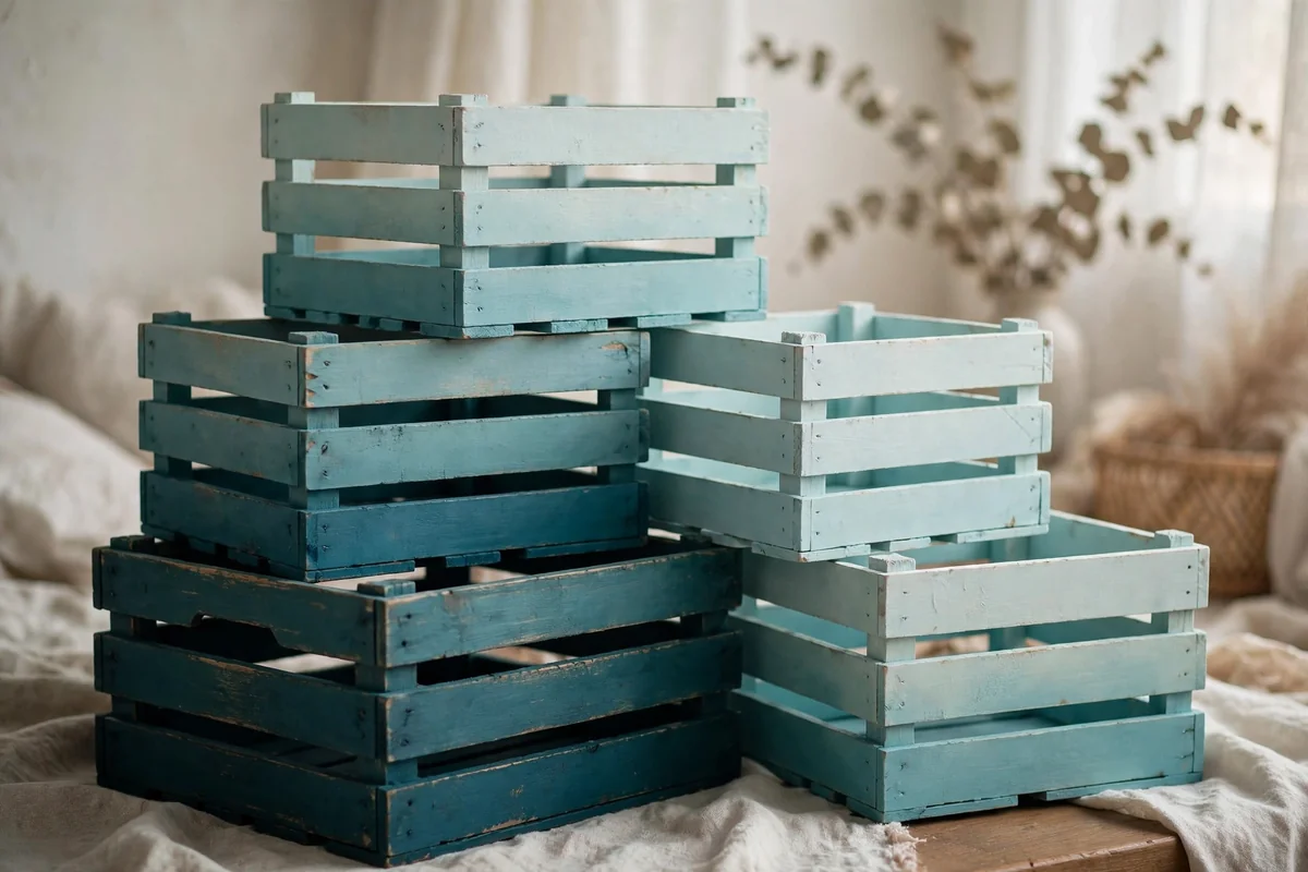 Ombre gradient painted wooden crates