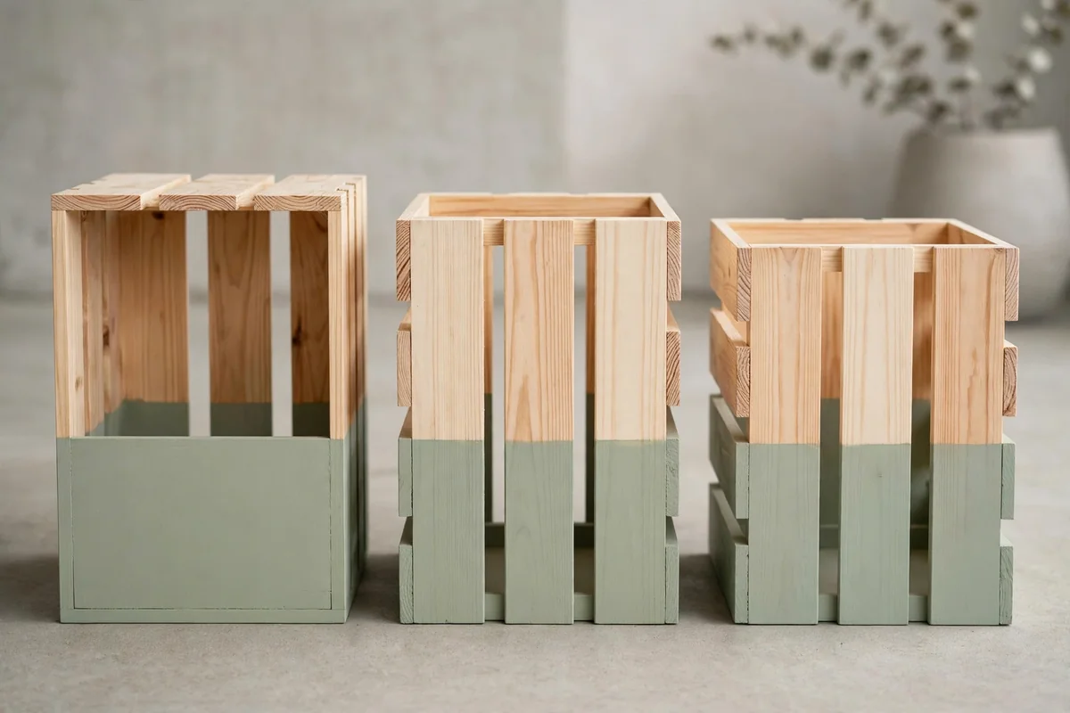 Two-tone dipped painted wooden crates