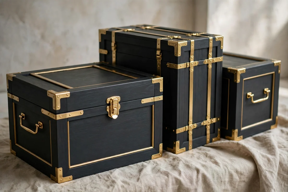 Wooden crates with gold painted accents